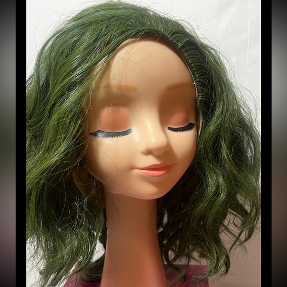 Short Bob Wig with Bangs for Women Wigs Synthetic - Green - Picture 6 of 8